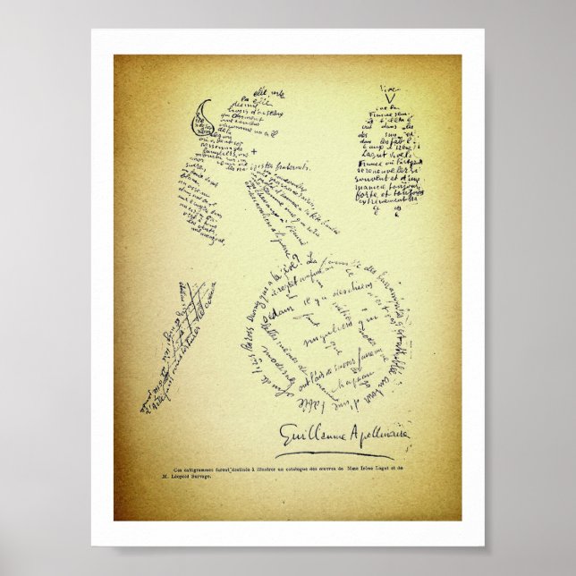 Guillaume Apollinaire, Poème Calligram (1920) Poster (Vorne)