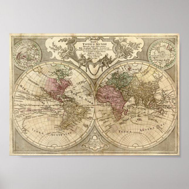 Guillaume de L'Isle 1690 Karte der Welt Poster (Vorne)