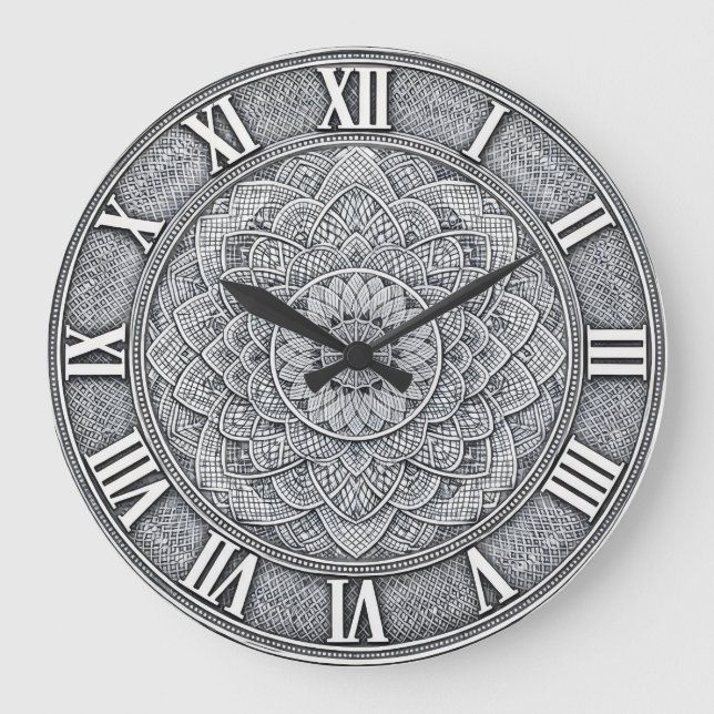 Guilloché Roman Numeral  — Luxury Engraved pattern Große Wanduhr (Vorderseite)