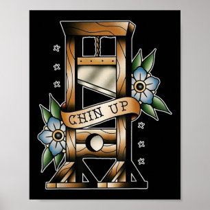 Guillotine Traditionelle Tattoo Flash Chin Up Medi Poster