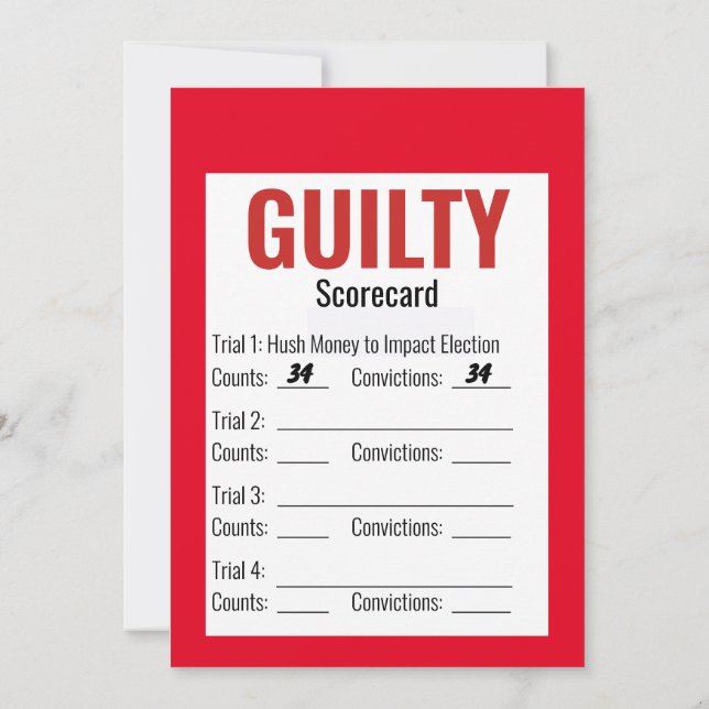 Guilty 34 Times Verdict Scorecard Trump Einladung (Rückseite)