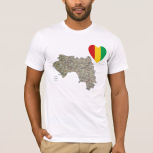 Guinea-Conakry Flaggen-Herz und Karten-T - Shirt