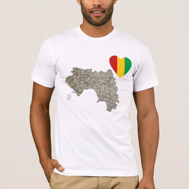 Guinea-Conakry Flaggen-Herz und Karten-T - Shirt (Vorderseite)