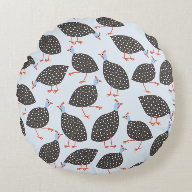 Guinea Fowl Blue Pattern Rundes Kissen (Vorderseite)