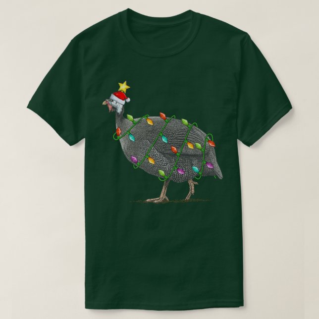 Guinea Fowl Lighting Weihnachtsbaum Santa Guinea F T-Shirt (Design vorne)