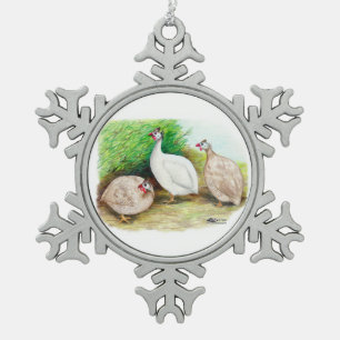 Guinea-Geflügel draußen Schneeflocken Zinn-Ornament