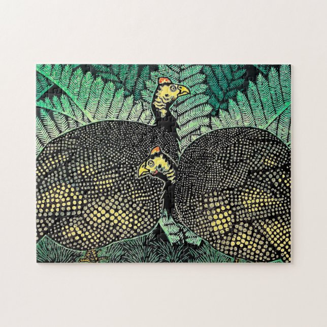 Guinea Hens kasamatsu shiro birds japanisch art Puzzle (Horizontal)