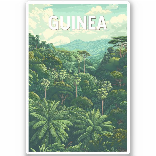 Guinea Illustration Travel Art Vintag Aufkleber (Vorderseite)