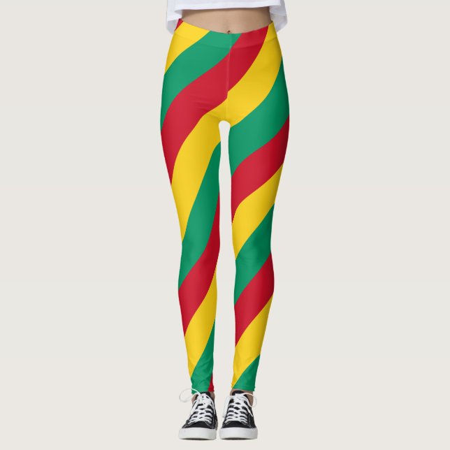 Guinea Nationale Flaggenfarben diagonal gestreift Leggings (Vorderseite)