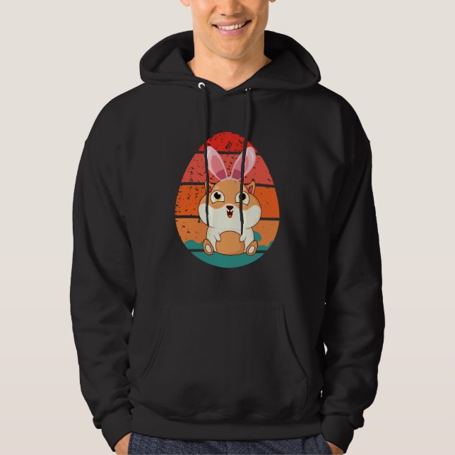 Guinea Pig Bunny Happy Easter Eggs Retro Men Women Hoodie (Vorderseite)