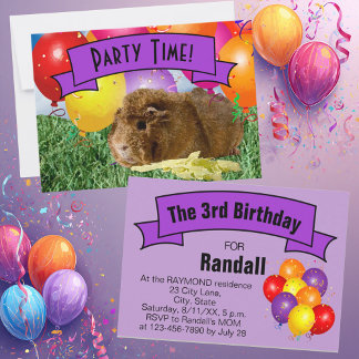 Guinea Pig Children's 3. Geburtstag Party Balloons Einladung
