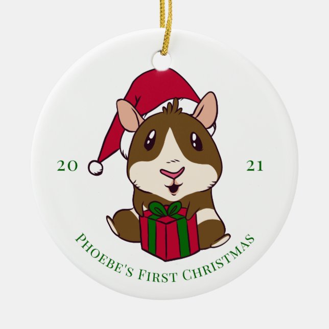 Guinea Pig Christmas Holiday Keramik Ornament (Vorne)