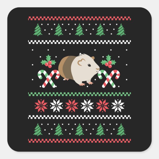Guinea pig Dad ugly Christmas Quadratischer Aufkleber (Vorderseite)