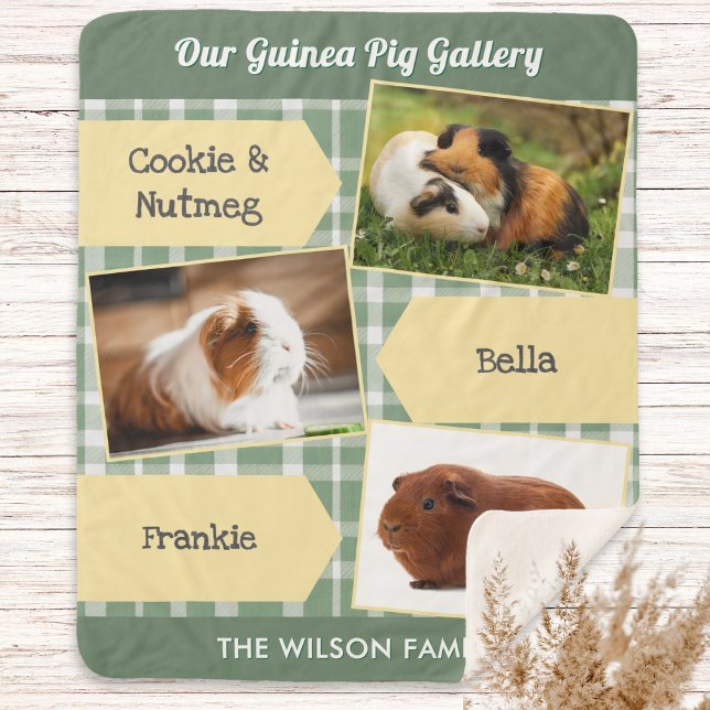 Guinea Pig Fotolage Personalisiert Sherpadecke (A blanket for guinea pig lovers, with customizable photo gallery and pets' names)
