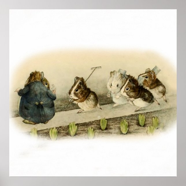 "Guinea Pig Garden" von Beatrix Potter Poster (Vorne)