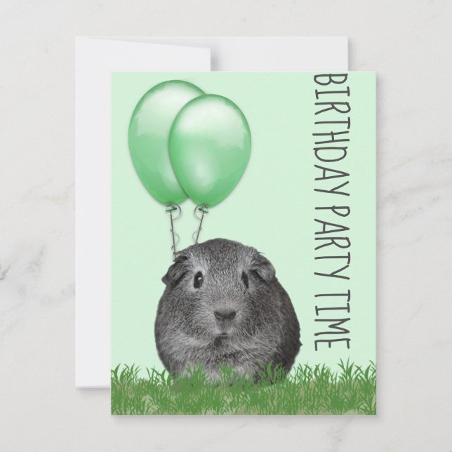 Guinea Pig Girl Green Ballon Custom Geburtstag Einladung (Vorderseite)