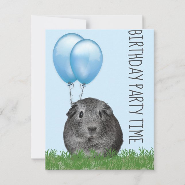 Guinea Pig Girly Blue Ballon Custom Geburtstag Einladung (Vorderseite)