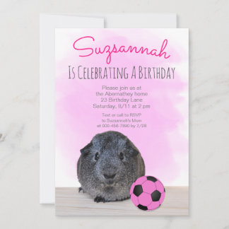 Guinea Pig Girly Pink Fußball Ball Custom Geburtst Einladung