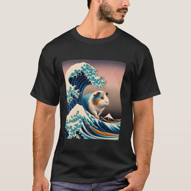 Guinea Pig Great Wave Off Kanagawa Funny Animal Ja T-Shirt (Vorderseite)