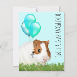 Guinea Pig Green Blue Balloons Custom Geburtstag Einladung
