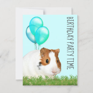 Guinea Pig Green Blue Balloons Custom Geburtstag Einladung