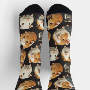 Guinea Pig Hamster Chalk Zeichne Muster Schwarz Socken