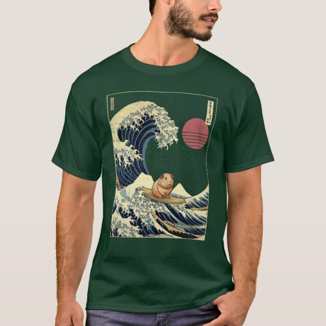 Guinea Pig Kanagawa Japanese Surfing Wave retro T-Shirt (Vorderseite)