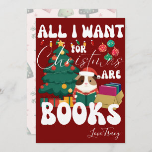 Guinea Pig Lesen Buch unter dem Weihnachtsbaum Feiertagskarte