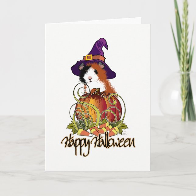 Guinea Pig 'n Pumpkin Halloween Karte (Vorderseite)