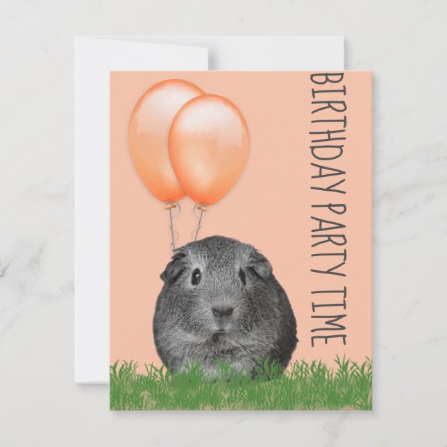 Guinea Pig Orange Balloons Custom Geburtstag Einladung (Vorderseite)