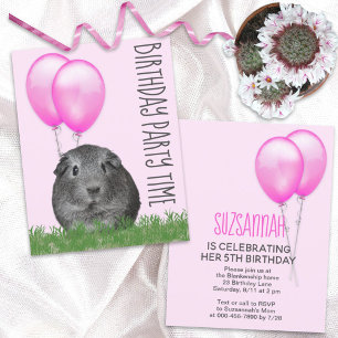 Guinea Pig Pink Balloons Custom Geburtstag Einladung