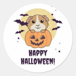 Guinea Pig Pumpkin Sweet Animals Happy Halloween C Runder Aufkleber