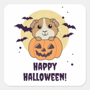 Guinea Pig Pumpkin Sweet Animals Happy Halloween Quadratischer Aufkleber