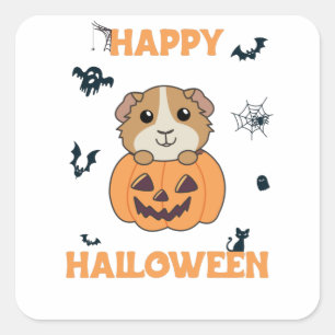 Guinea Pig Pumpkin Sweet Animals Happy Halloween Quadratischer Aufkleber