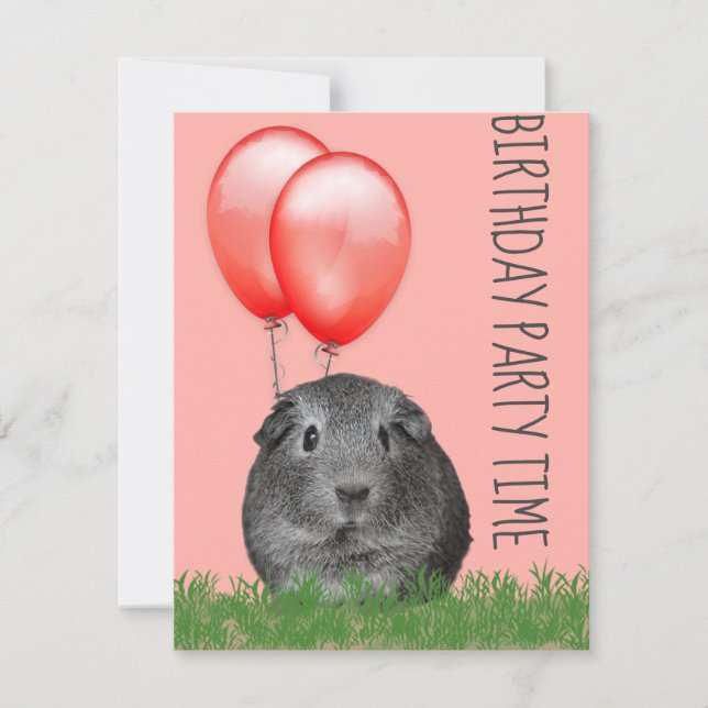 Guinea Pig Red Balloons Custom Geburtstag Einladung (Vorderseite)