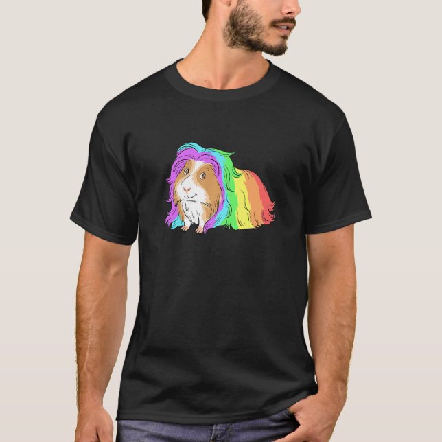 Guinea Pig Regenbogen Farbige Frisur für die Guine T-Shirt (Vorderseite)