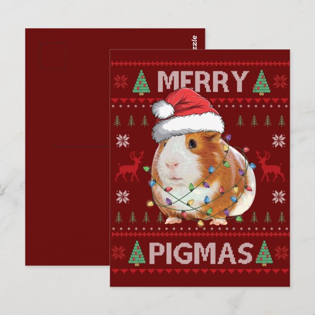 Guinea Pig Ugly Weihnachts Sweater Merry Pigmas Postkarte (Vorne/Hinten)