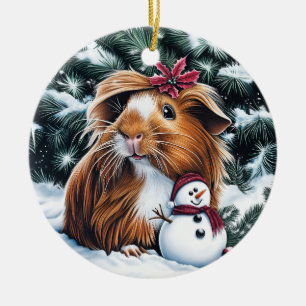 Guinea Pig und Snowman Weihnachten Keramik Ornament