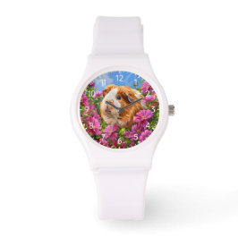 Guinea Pig unter rosa Blume Armbanduhr