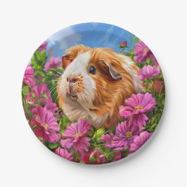 Guinea Pig unter rosa Blume Pappteller