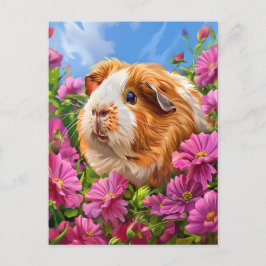 Guinea Pig unter rosa Blume Postkarte