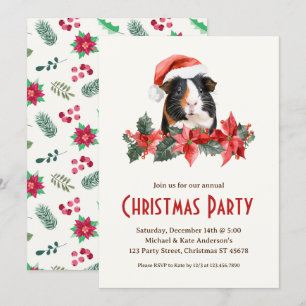 Guinea Pig Weihnachtsmannmütze Poinsettias Weihnac Einladung