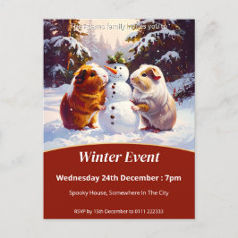 Guinea Pig Winter Party Einladungspostkarte