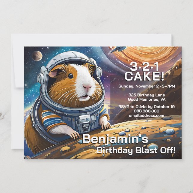 Guinea Pigs in Space, Countdown to Cake Birthday I Einladung (Vorderseite)