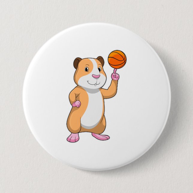 Guinea Schwein als Basketballspieler mit Basketbal Button (Vorderseite)