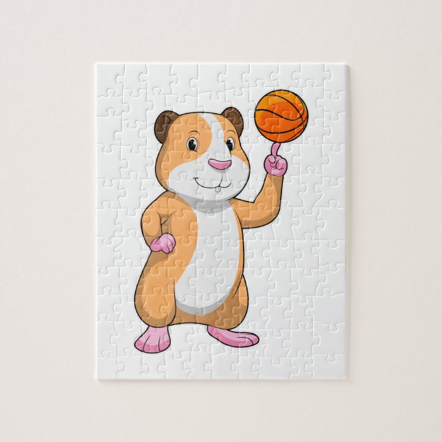 Guinea Schwein als Basketballspieler mit Basketbal Puzzle (Vertikal)