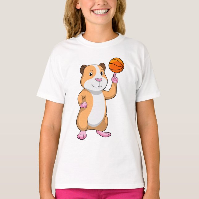 Guinea Schwein als Basketballspieler mit Basketbal T-Shirt (Vorderseite)