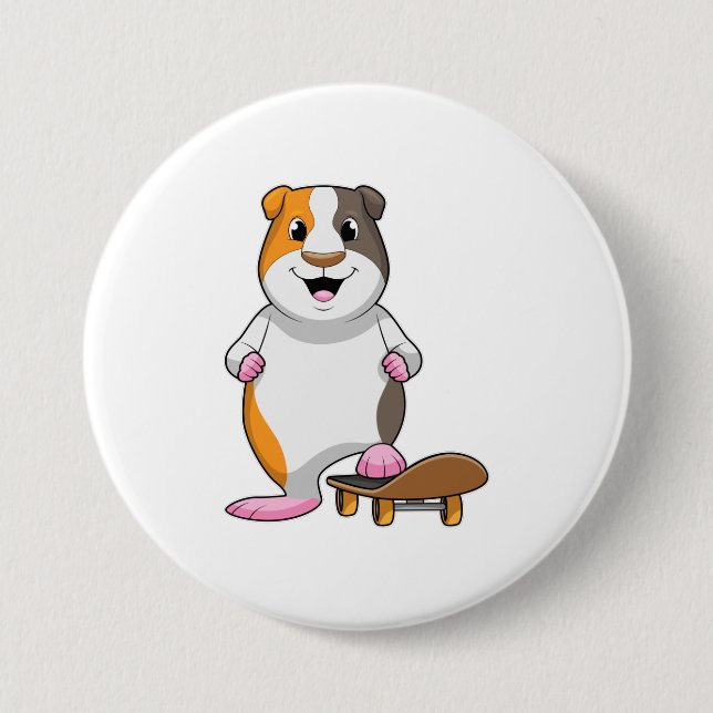 Guinea Schwein als Skater mit Skateboard Button (Vorderseite)