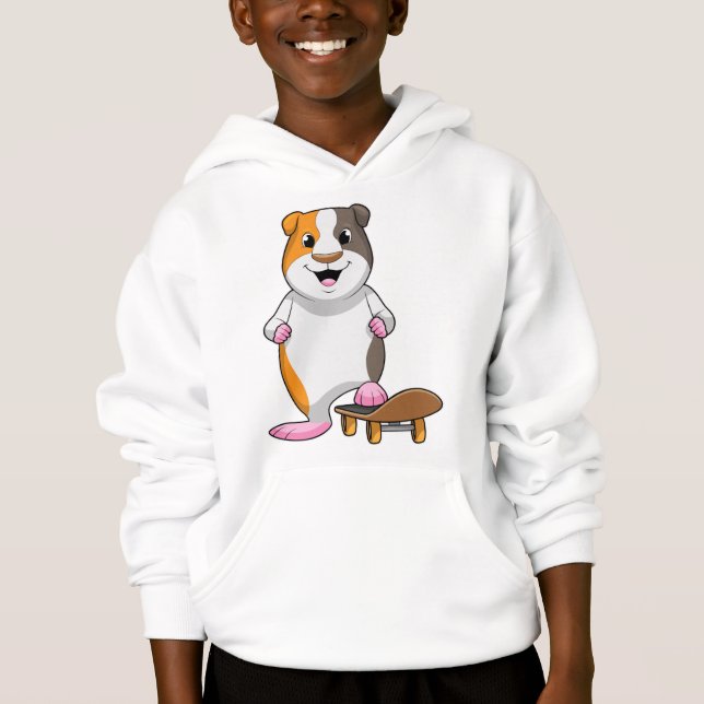 Guinea Schwein als Skater mit Skateboard Hoodie (Vorderseite)
