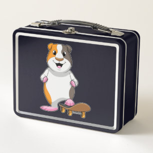 Guinea Schwein als Skater mit Skateboard Metall Brotdose